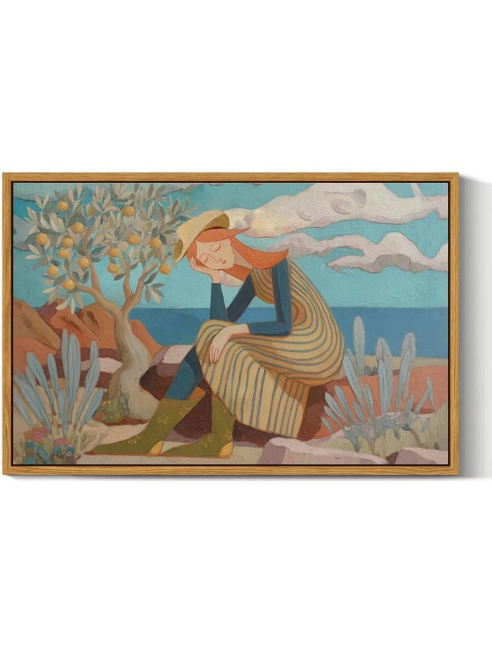 Large Framed Canvas Wall Art 16x24 - Southwestern Boho Desert Scene, Coastal
